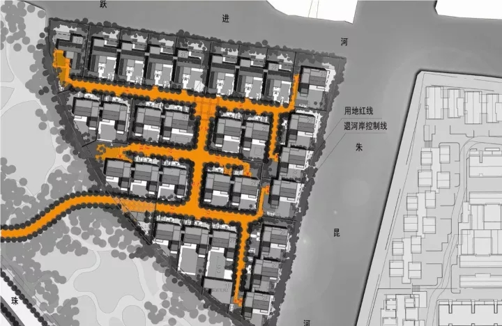 王字型路网造剖析人流，，包管入口私密性